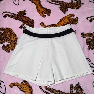 Missguided White Pleated Skort with Black Waistband